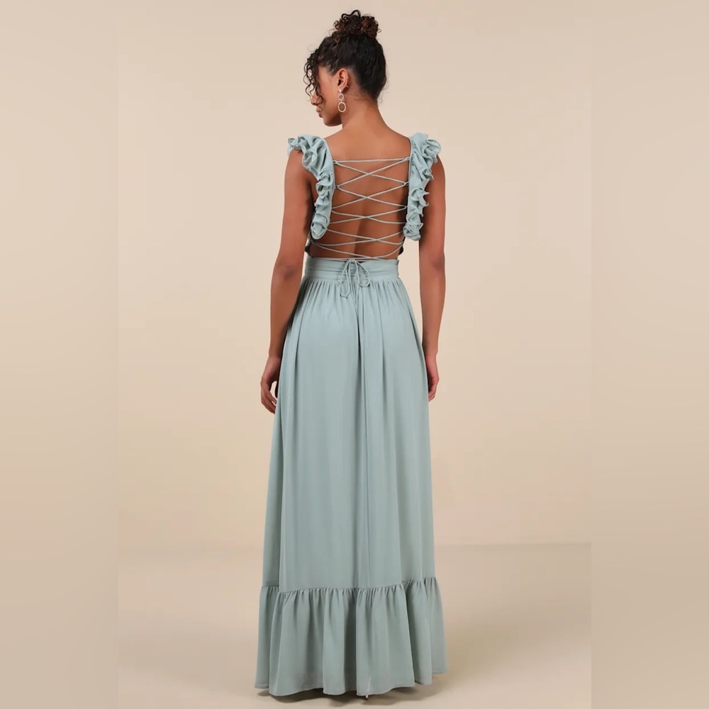 Lulu's Sage Ruffle-Shoulder Maxi Dress - Picture 4 of 9